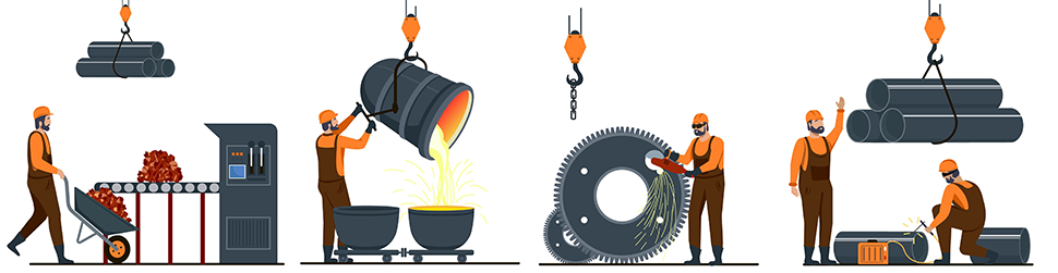 Illustration of people recycling metals